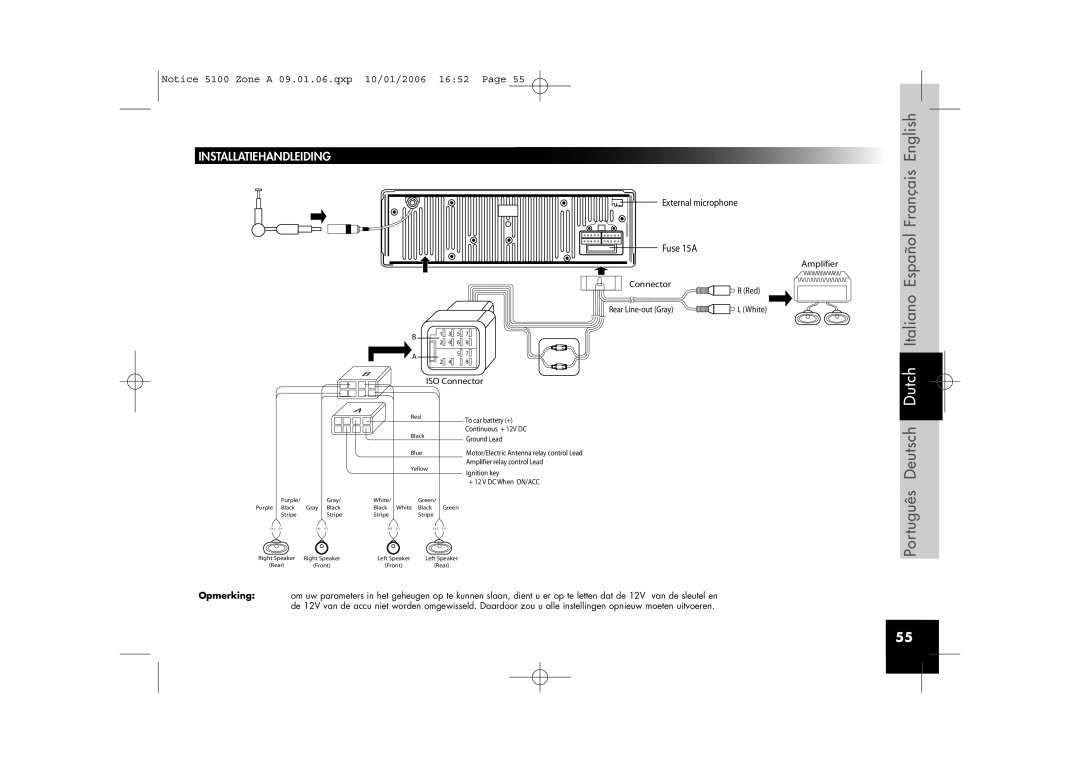 Parrot CD/MP3 Hands-free Receiver user manual Installatiehandleiding, External microphone 