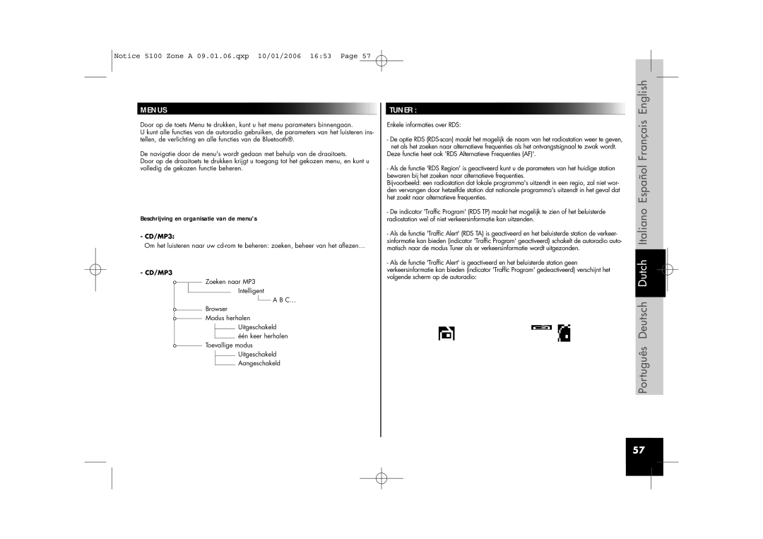 Parrot CD/MP3 Hands-free Receiver user manual Menus, Enkele informaties over RDS 