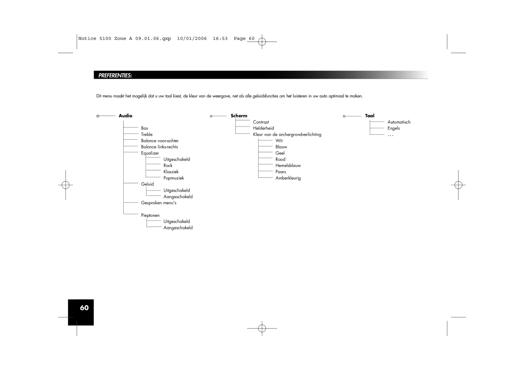 Parrot CD/MP3 Hands-free Receiver user manual Preferenties, Audio Scherm Taal 