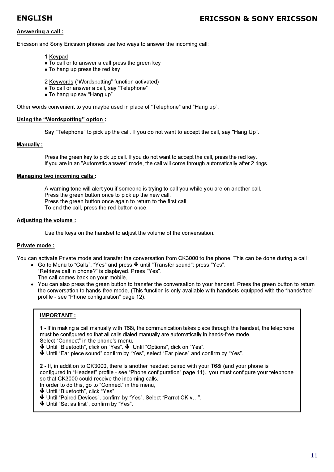 Parrot CK 3000 manual Using the Wordspotting option, Manually 