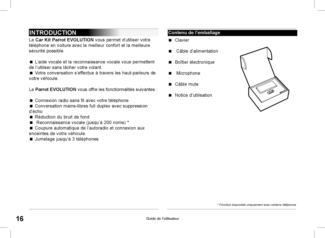 Parrot CK3000 manual do utilizador Introduction, Contenu de l’emballage 