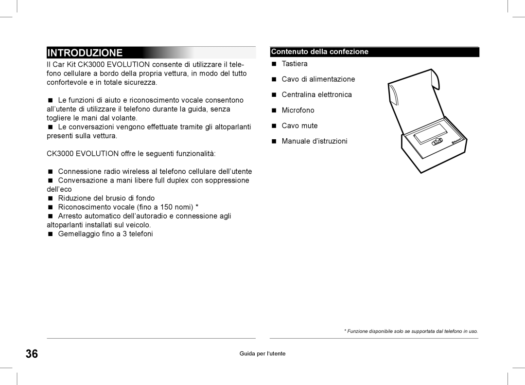 Parrot CK3000 manual do utilizador Introduzione, Contenuto della confezione 