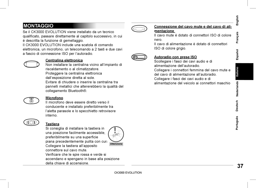 Parrot CK3000 manual do utilizador Montaggio 