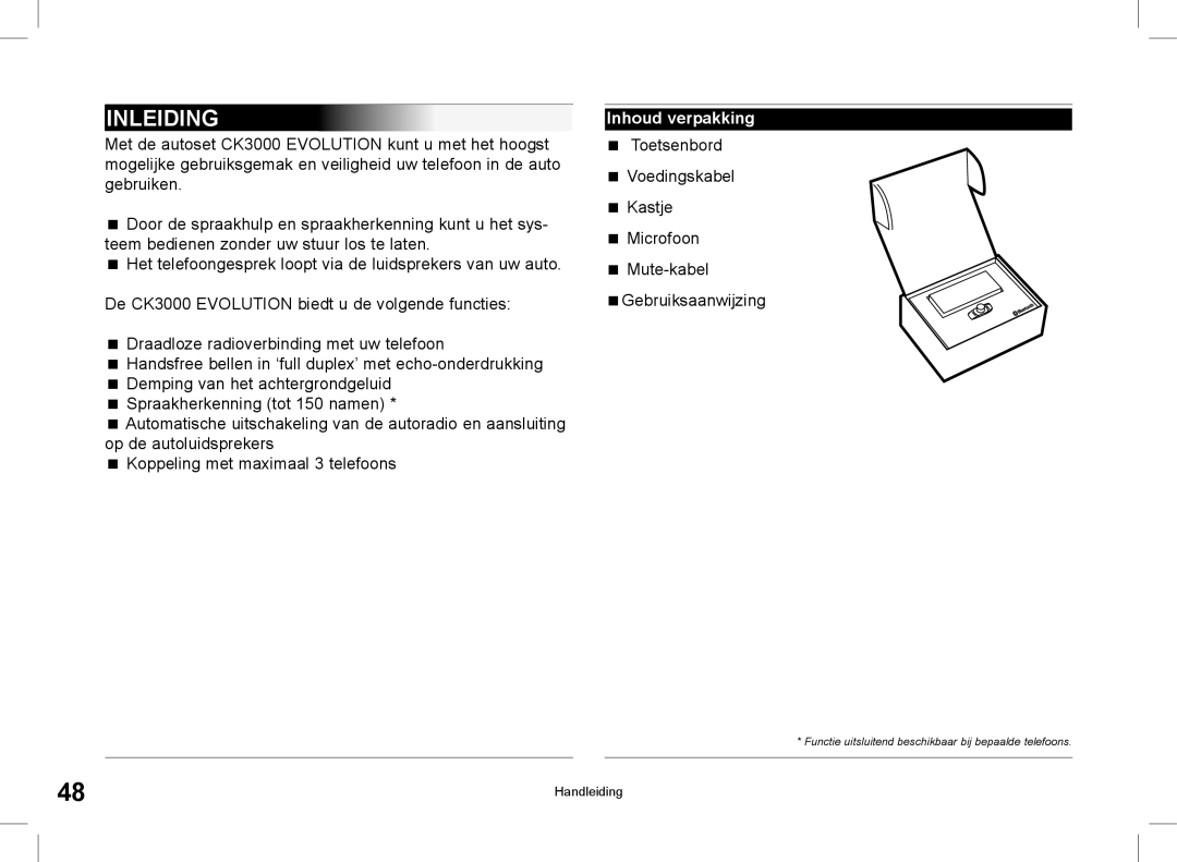 Parrot CK3000 manual do utilizador Inleiding, Inhoud verpakking 