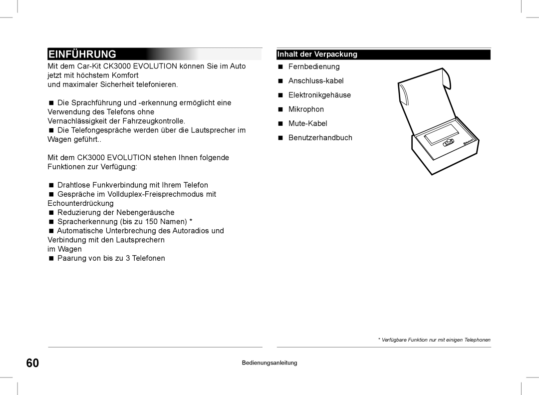 Parrot CK3000 manual do utilizador Einführung, Inhalt der Verpackung 