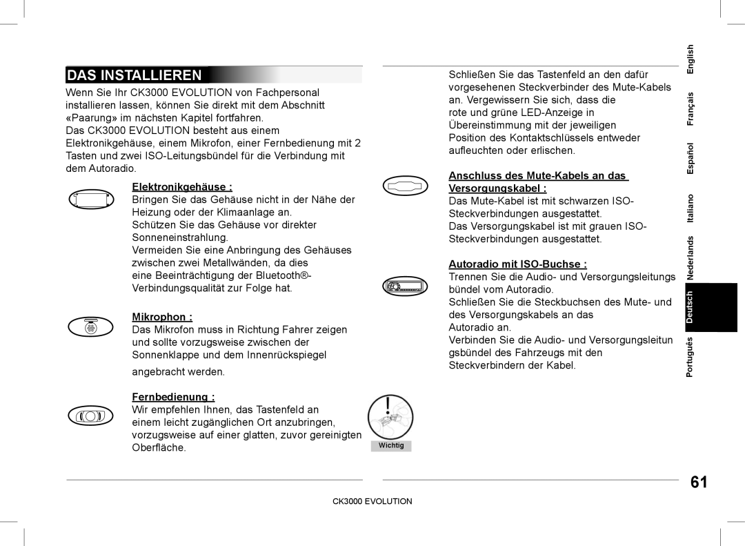 Parrot CK3000 manual do utilizador DAS Installieren 