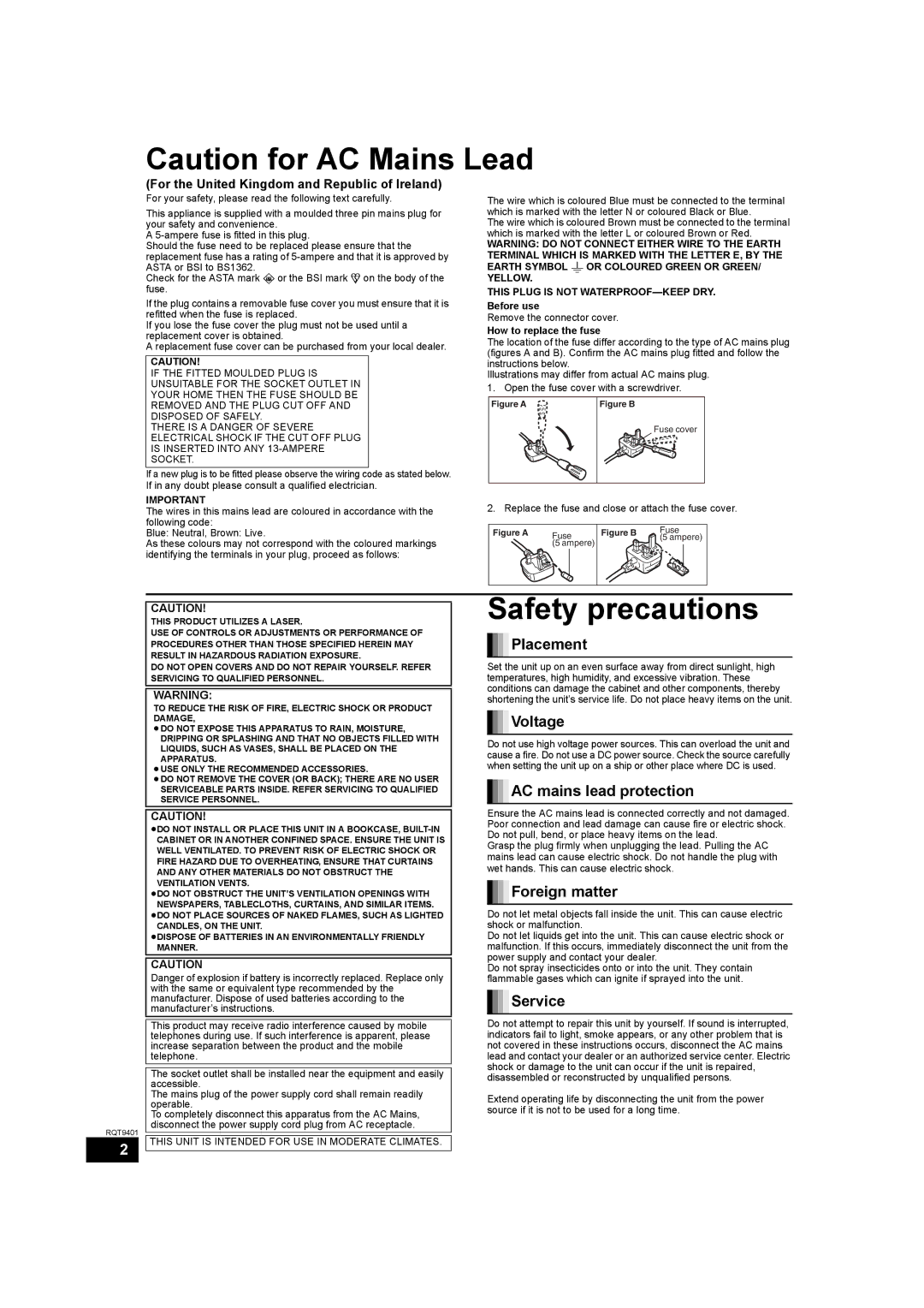 Parrot DMP-BD80 operating instructions Safety precautions 