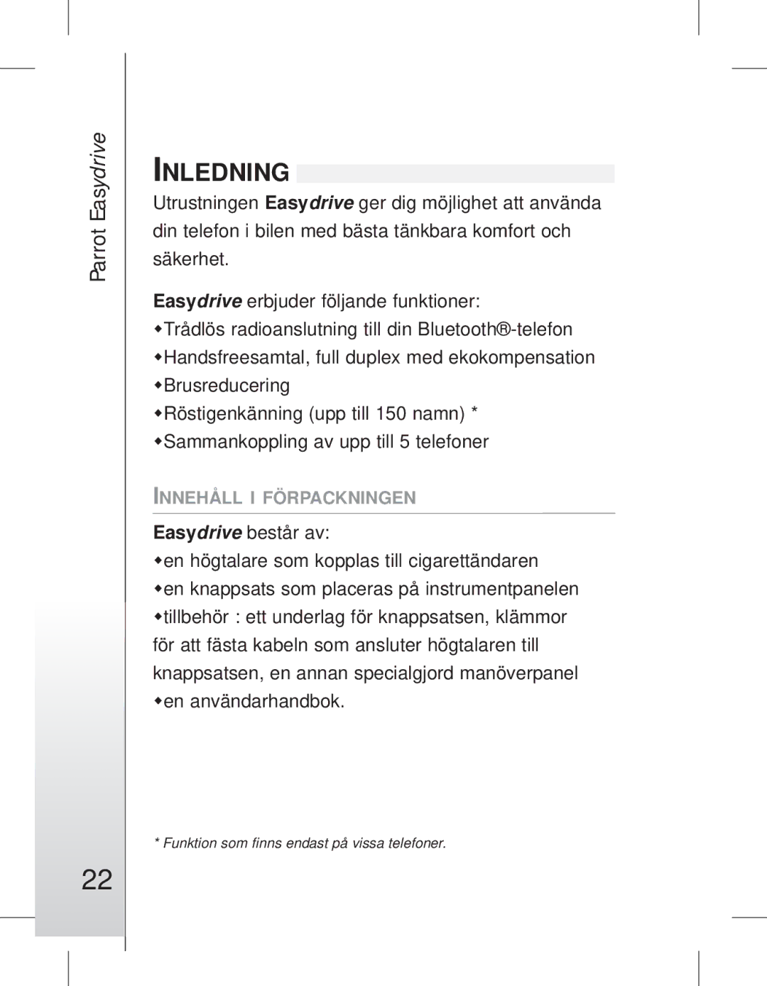 Parrot EASYDRIVE manual #22, Inledning 