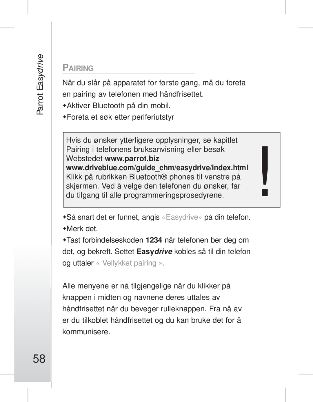 Parrot EASYDRIVE manual #58 