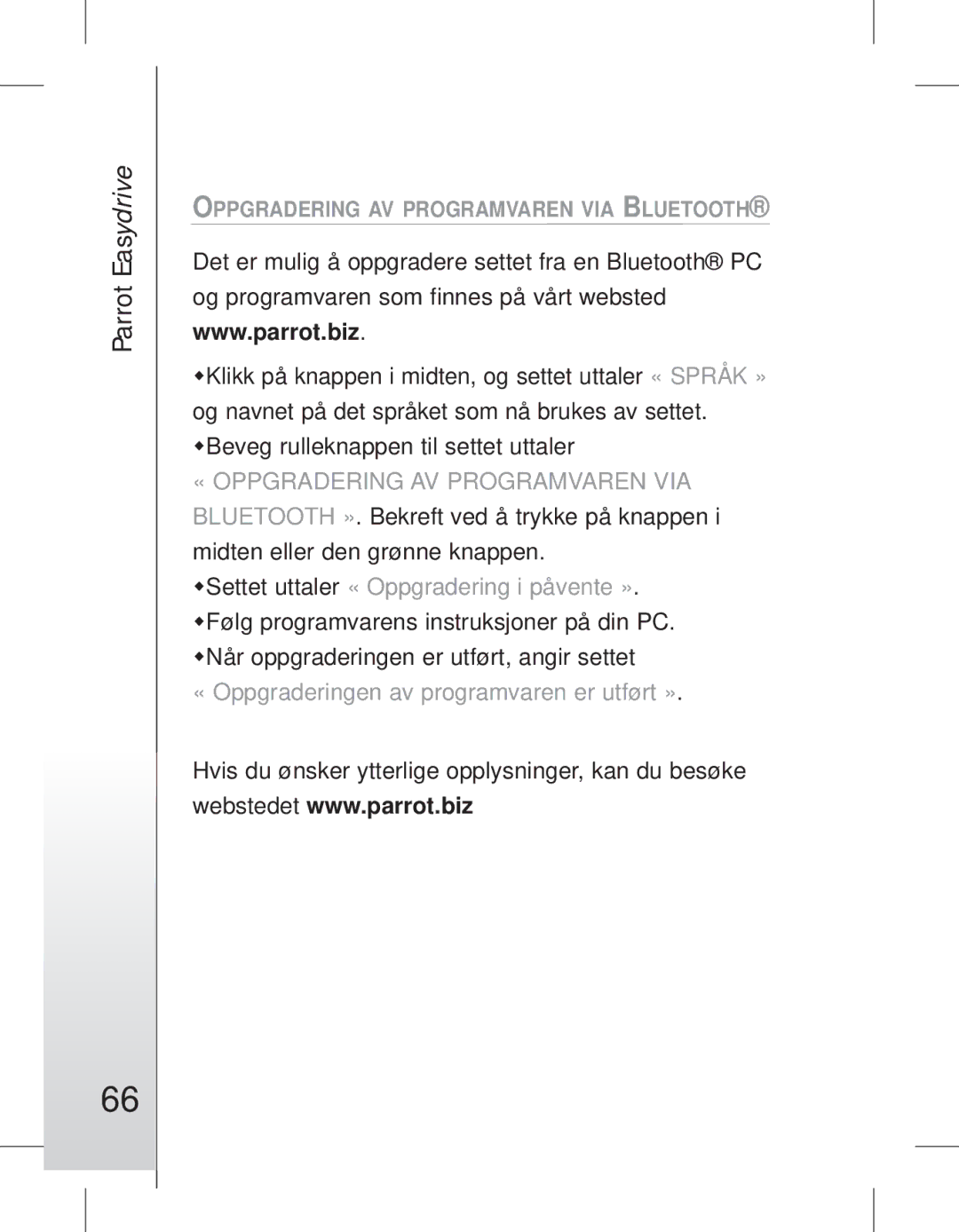 Parrot EASYDRIVE manual #66, « Oppgraderingen av programvaren er utført » 