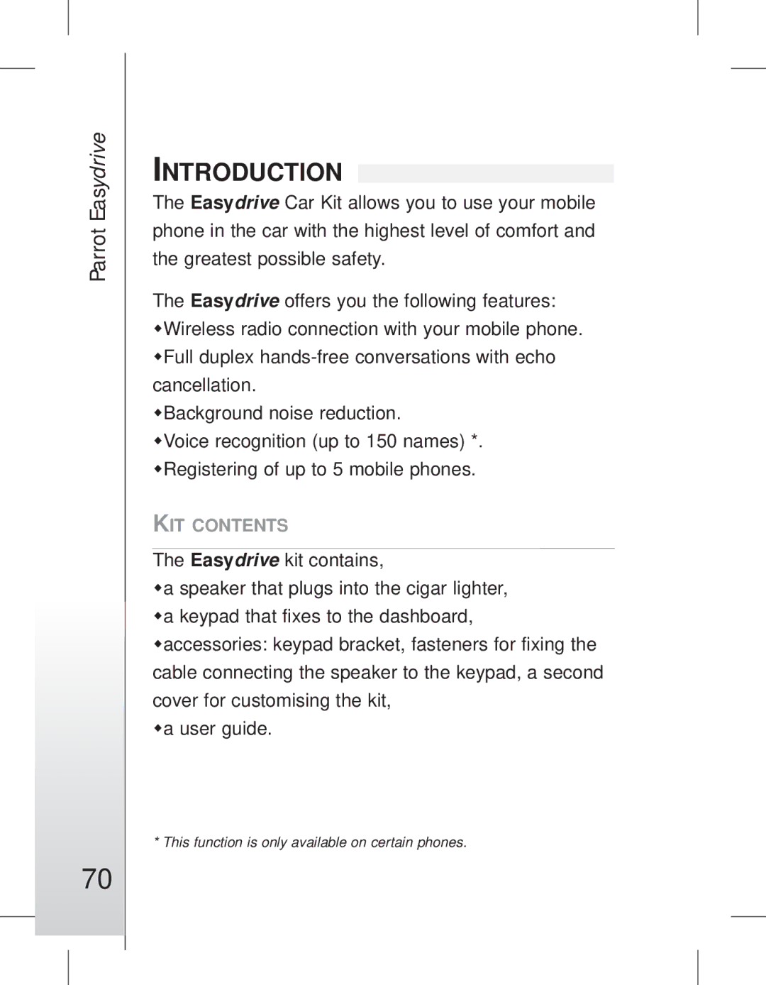 Parrot EASYDRIVE manual #70, Introduction 