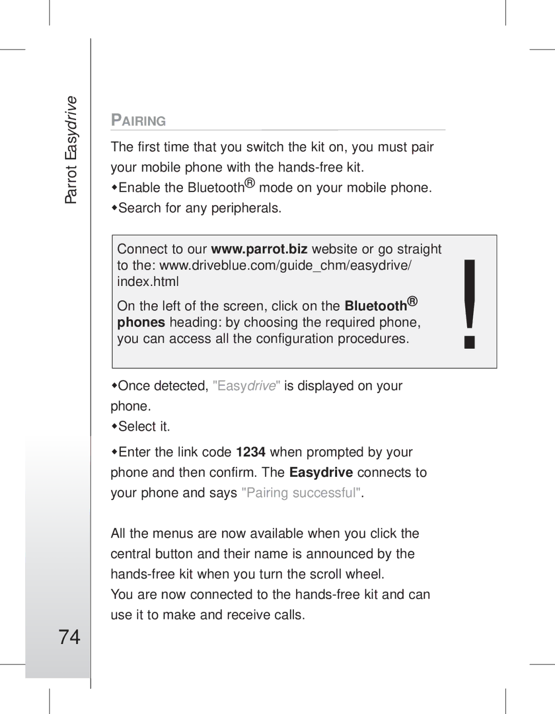 Parrot EASYDRIVE manual #74 