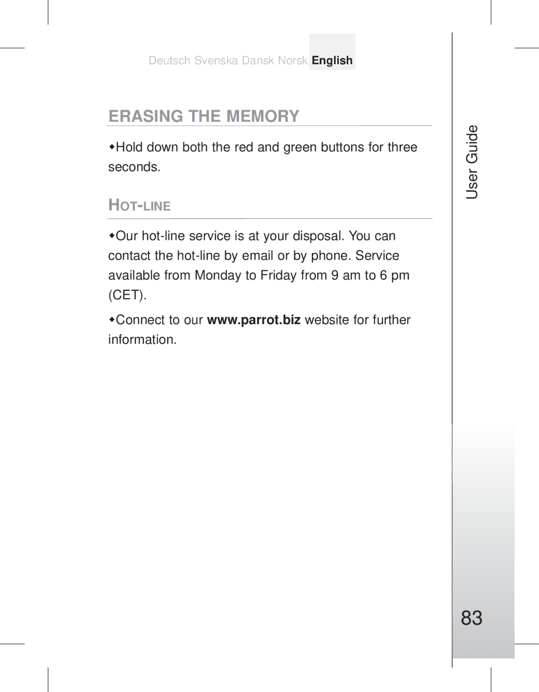 Parrot EASYDRIVE manual 8312, Erasing the Memory 