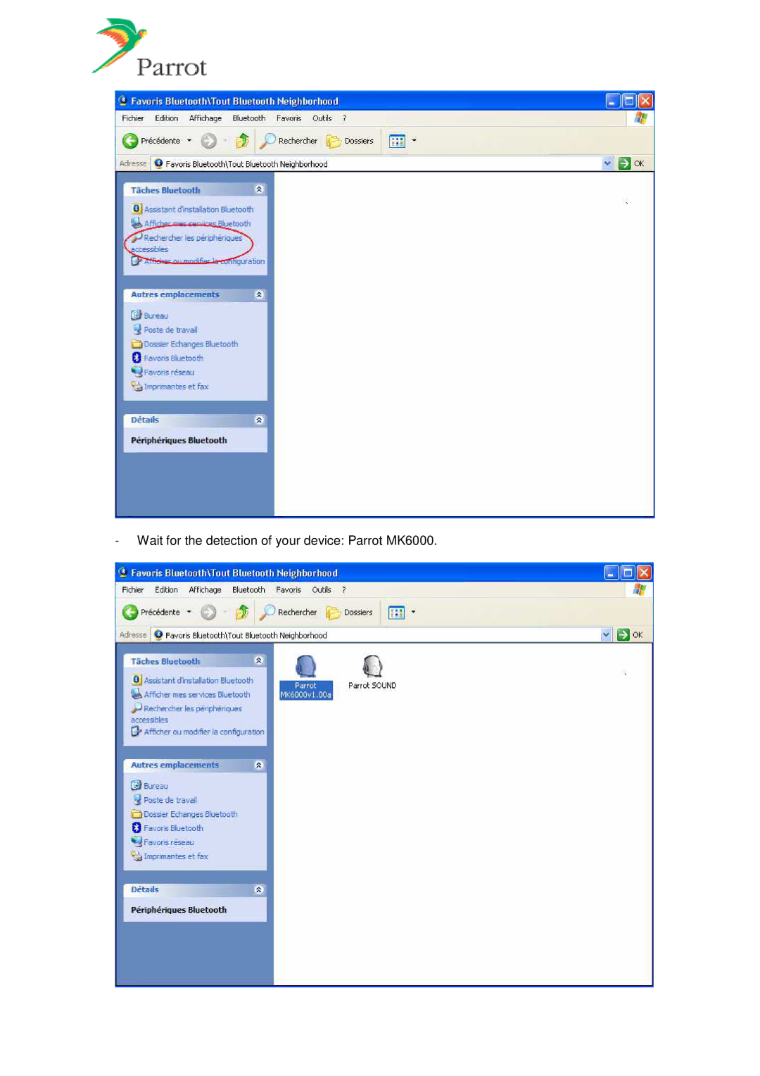 Parrot manual Wait for the detection of your device Parrot MK6000 