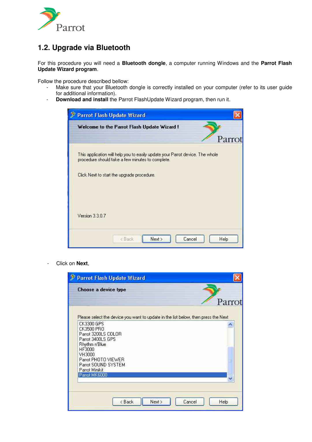 Parrot MK6000 manual Upgrade via Bluetooth 