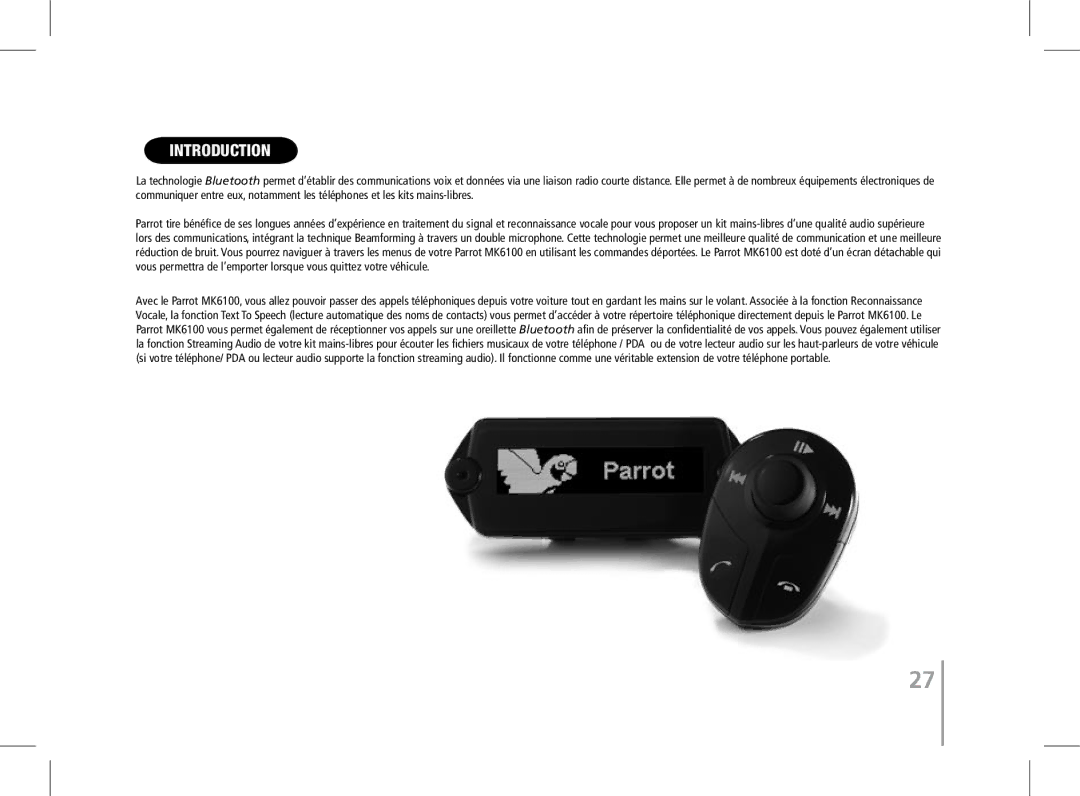 Parrot MK6100 user manual Introduction 