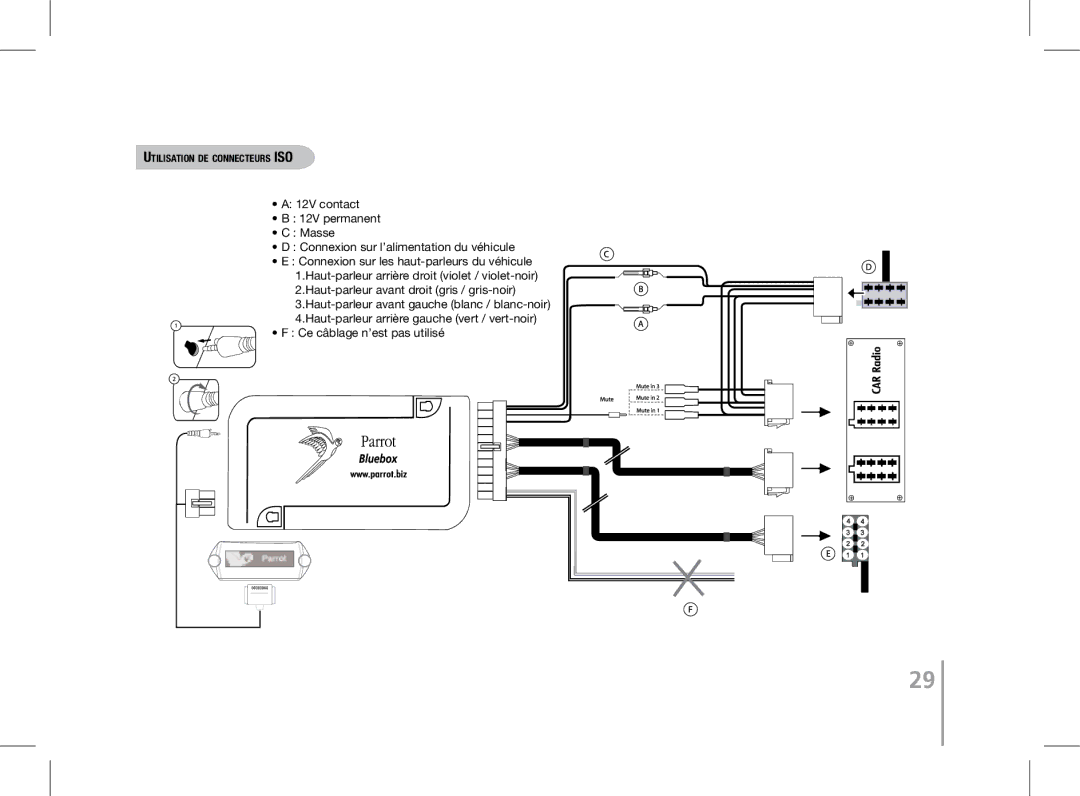 Parrot MK6100 user manual Ce câblage n’est pas utilisé, Utilisation de connecteurs ISO 