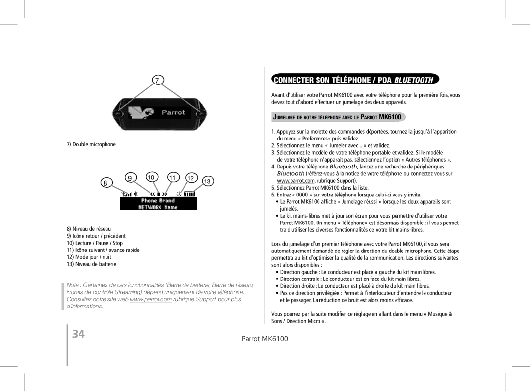 Parrot user manual Connecter son téléphone / PDA Bluetooth, Jumelage de votre téléphone avec le Parrot MK6100 