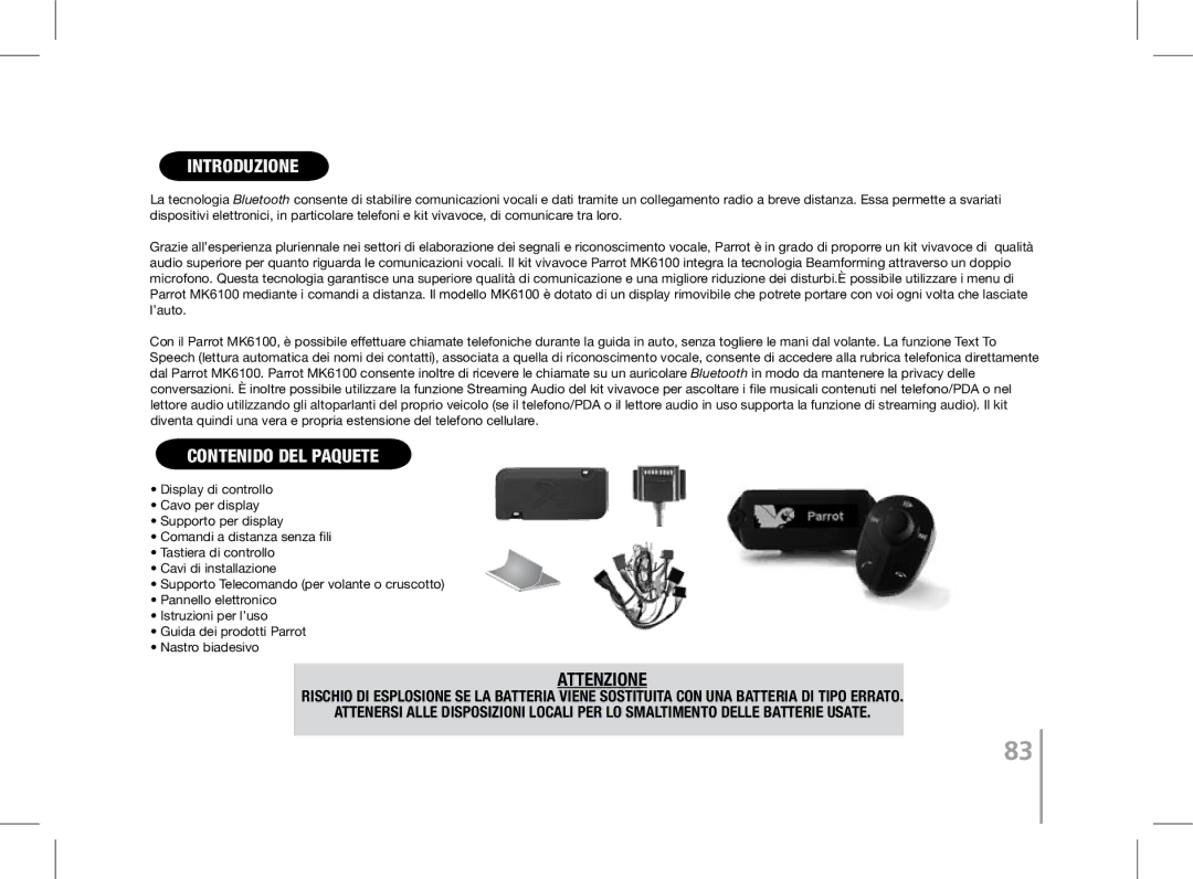 Parrot MK6100 user manual Introduzione, Contenido del paquete 