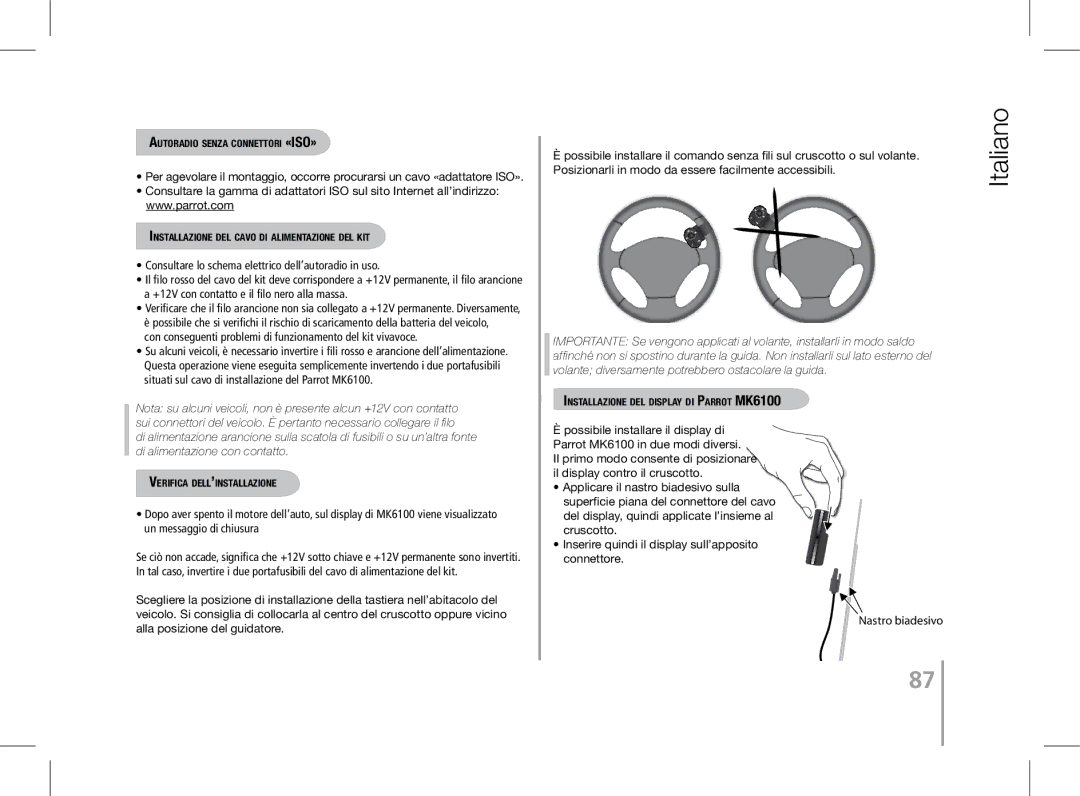 Parrot MK6100 user manual Consultare lo schema elettrico dell’autoradio in uso 