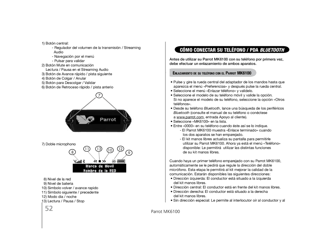 Parrot MK6100 user manual Cómo conectar su teléfono / PDA Bluetooth, De su kit manos libres 