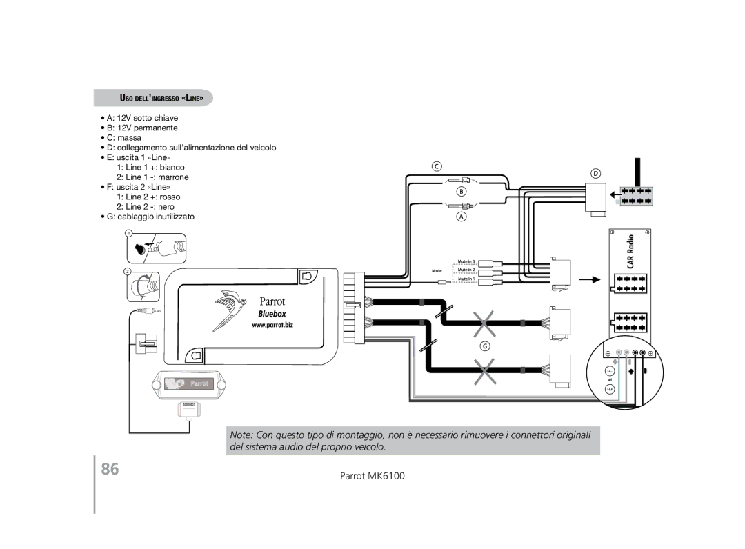 Parrot user manual Parrot MK6100, Uso dell’ingresso «Line» 