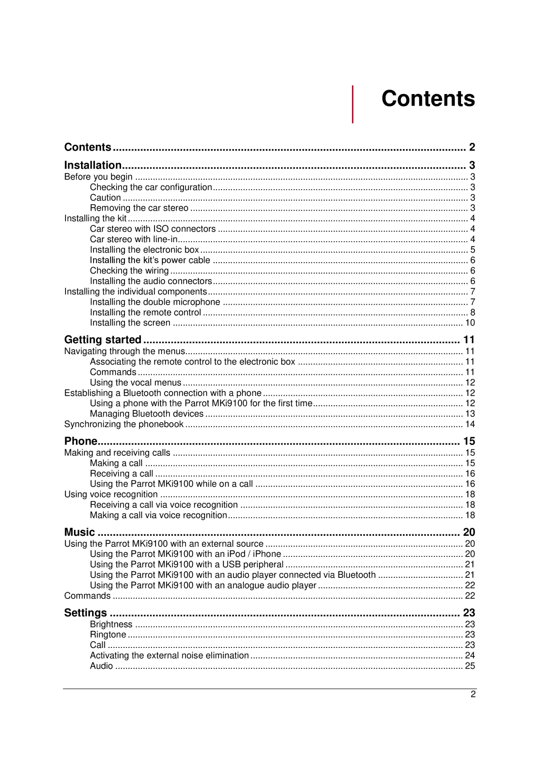 Parrot MKI9100 manual Contents 