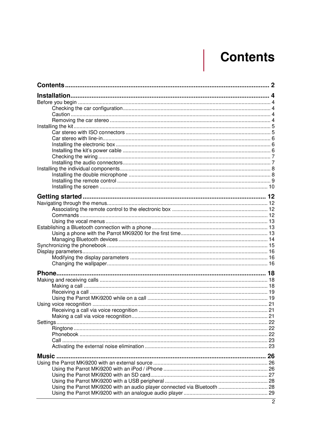 Parrot MKI9200 manual Contents 