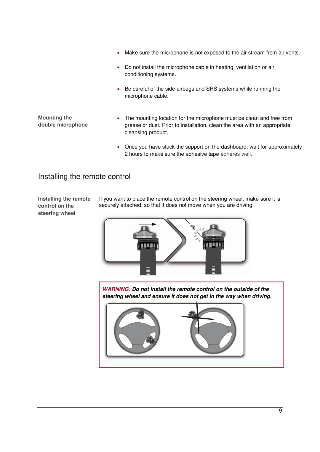 Parrot MKI9200 manual Installing the remote control, Mounting, Double microphone 