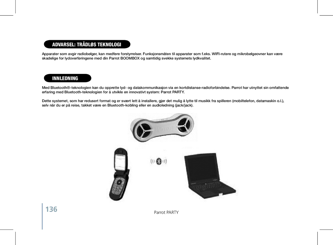 Parrot PF520130AA user manual 136, Innledning 