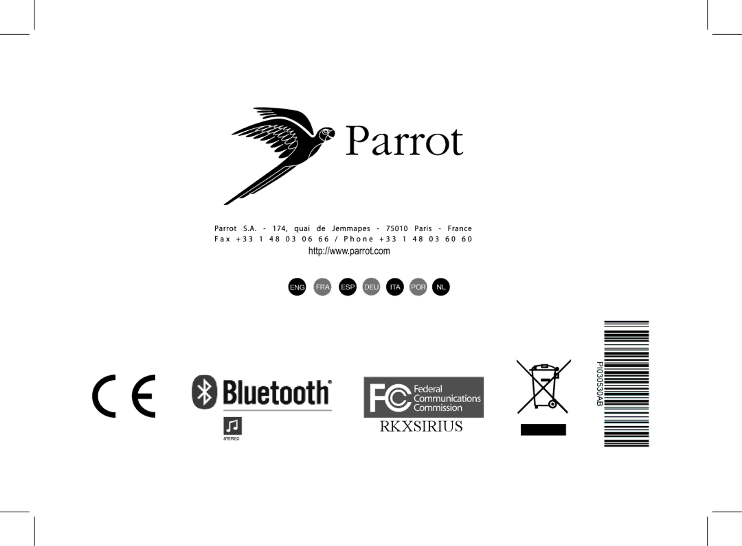 Parrot PF520130AA user manual Rkxsirius 