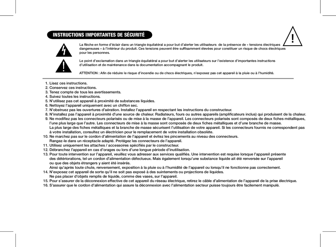 Parrot PF520130AA user manual Instructions Importantes de Sécurité 