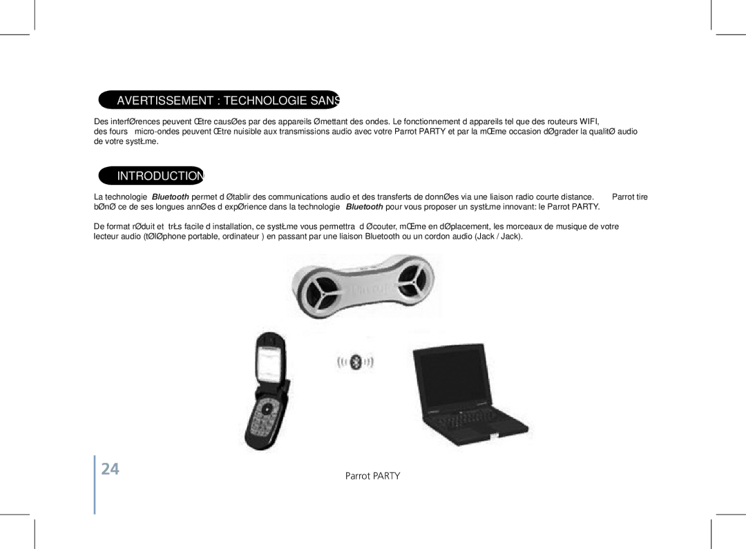 Parrot PF520130AA user manual Avertissement Technologie sans fils, Introduction 