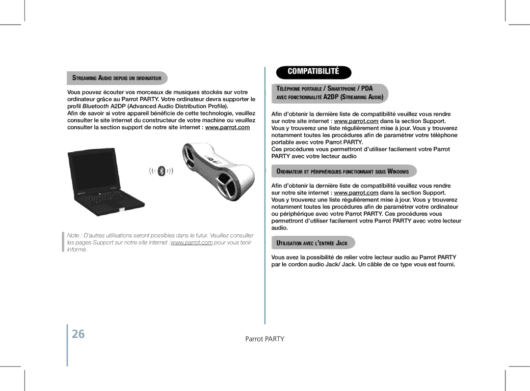 Parrot PF520130AA user manual Compatibilité, Streaming Audio depuis un ordinateur 