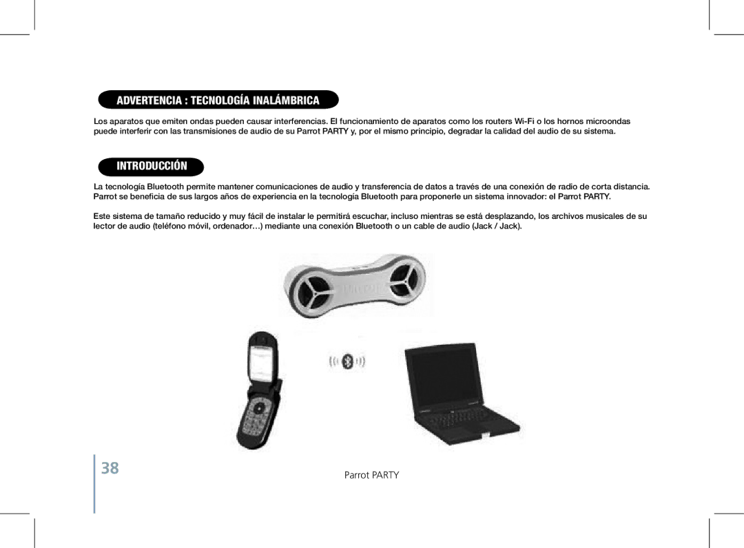 Parrot PF520130AA user manual Advertencia Tecnología inalámbrica, Introducción 