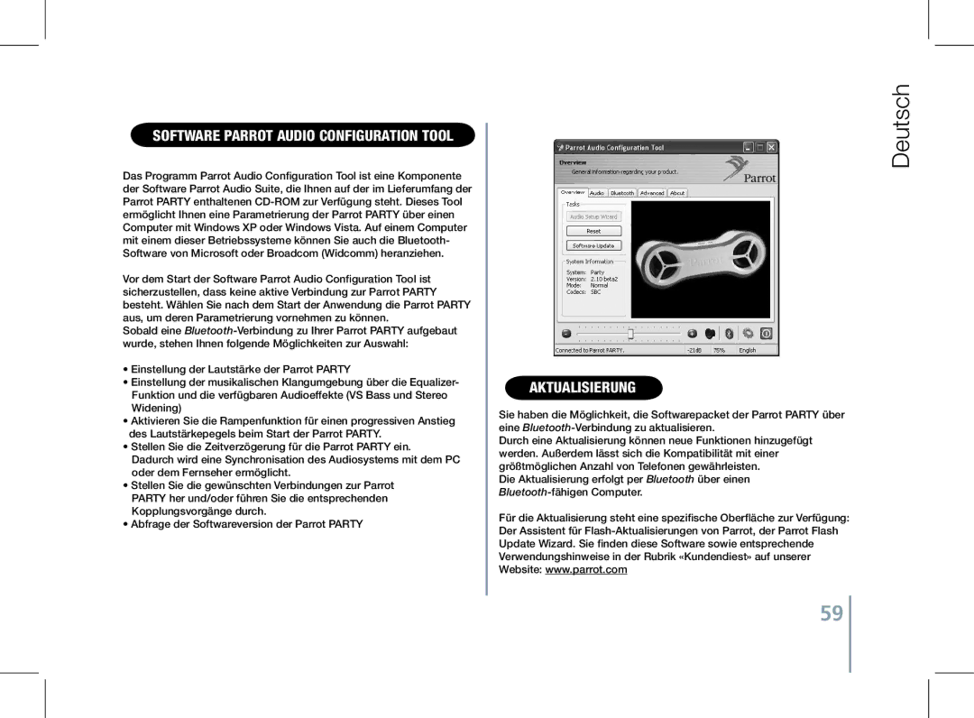 Parrot PF520130AA user manual Software Parrot Audio Configuration Tool, Aktualisierung 