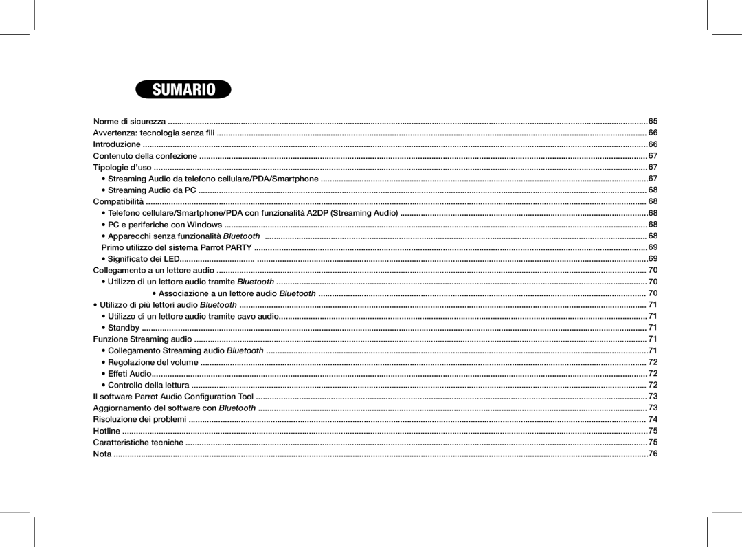 Parrot PF520130AA user manual Sumario 