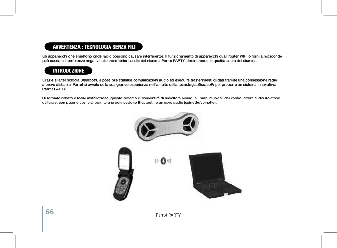 Parrot PF520130AA user manual Avvertenza tecnologia senza fili, Introduzione 