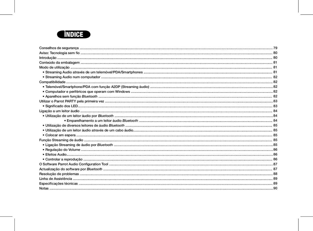 Parrot PF520130AA user manual Ìndice 