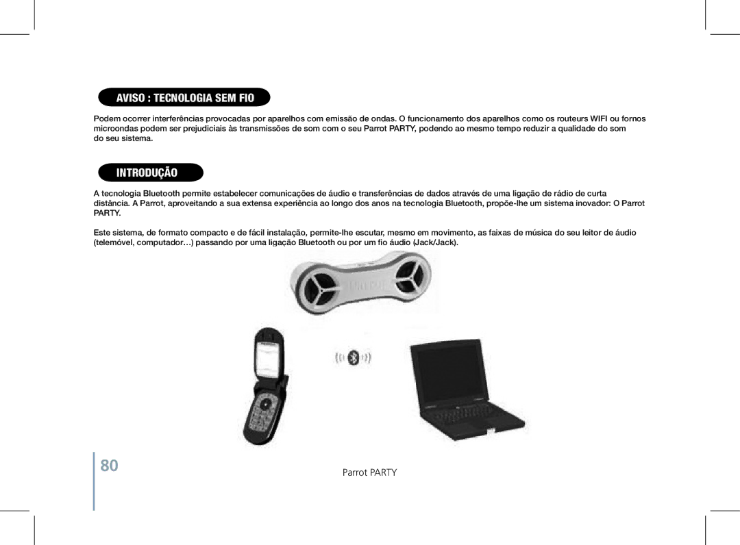 Parrot PF520130AA user manual Aviso Tecnologia sem fio, Introdução 