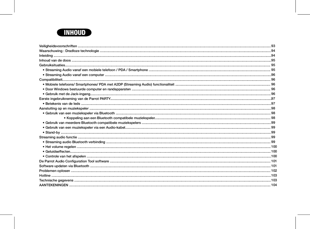 Parrot PF520130AA user manual Inhoud 