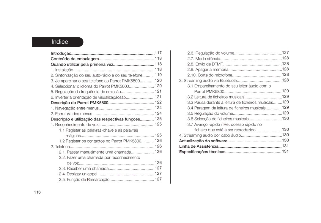 Parrot PMK5800 user manual Indice 