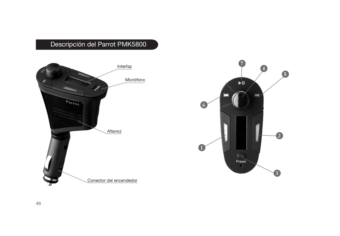 Parrot user manual Descripción del Parrot PMK5800, Interfaz Micrófono 