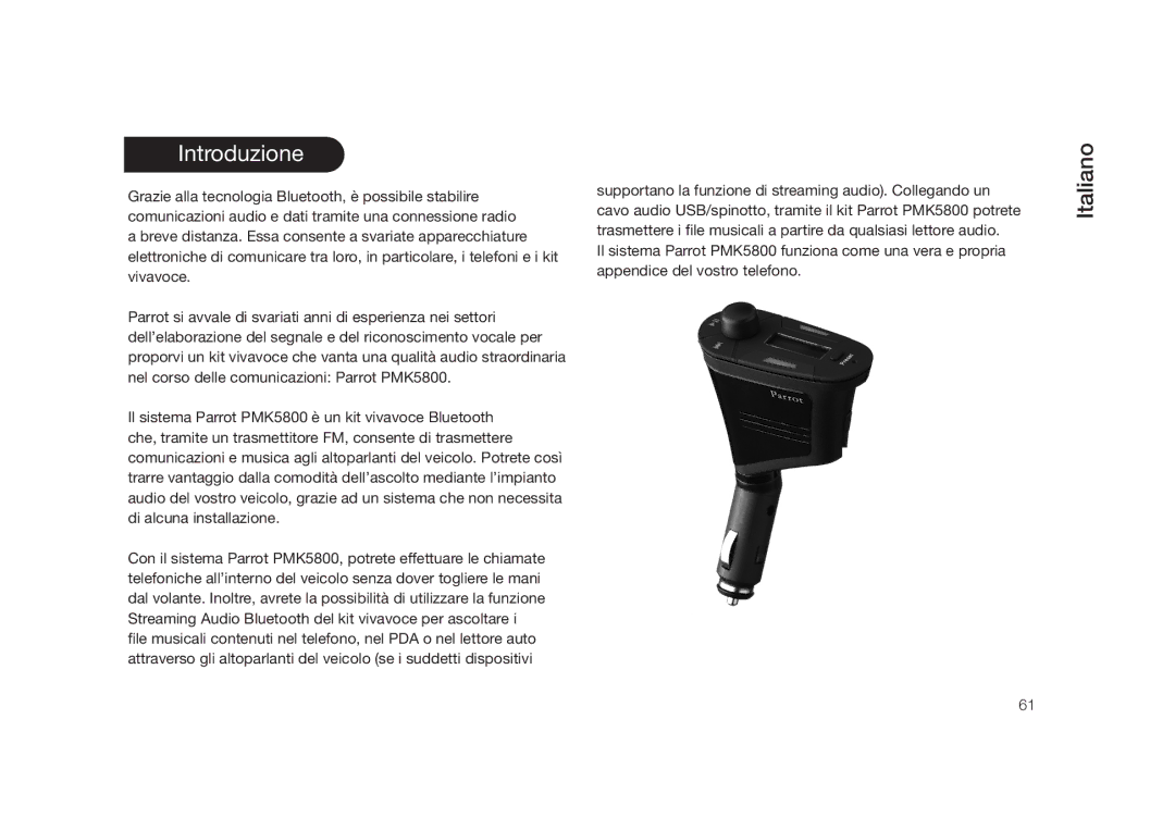 Parrot PMK5800 user manual Introduzione 