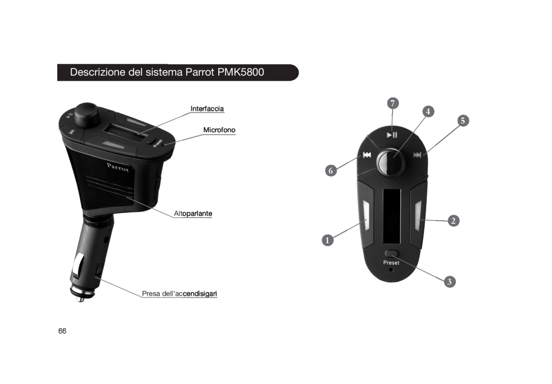 Parrot user manual Descrizione del sistema Parrot PMK5800, Interfaccia, Microfono 