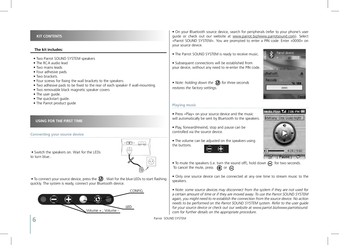 Parrot SOUND SYSTEM user manual KIT Contents, Using for the First Time 