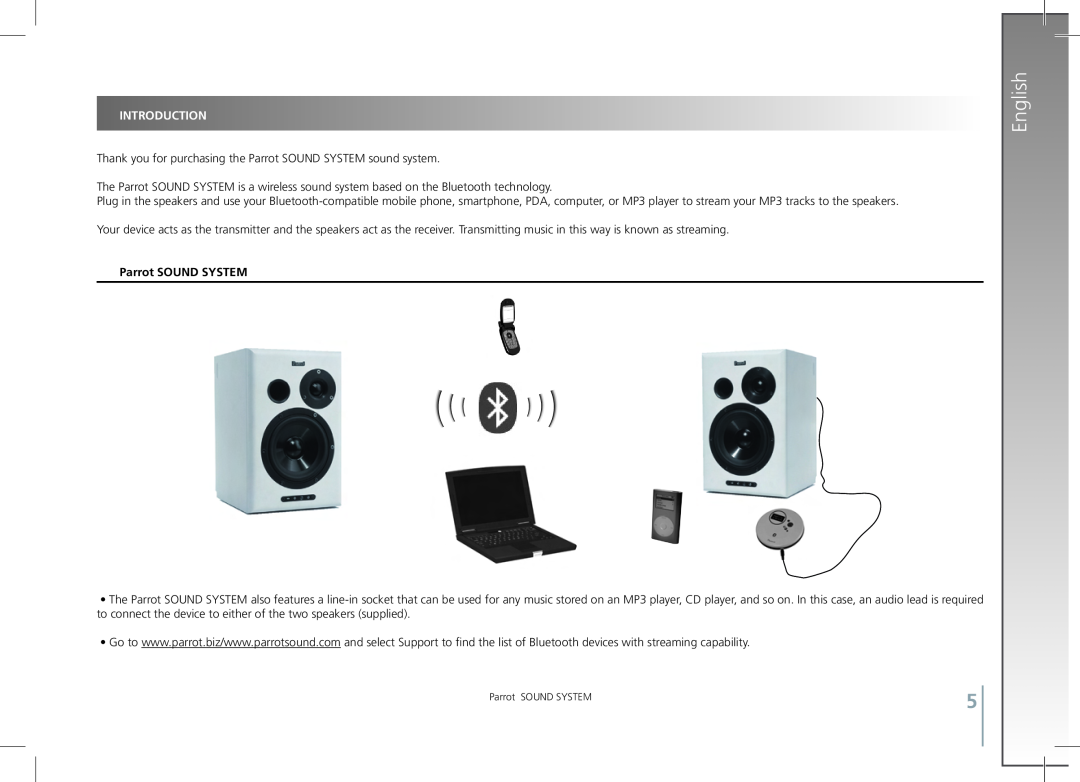 Parrot user manual English, Introduction, Parrot SOUND SYSTEM 