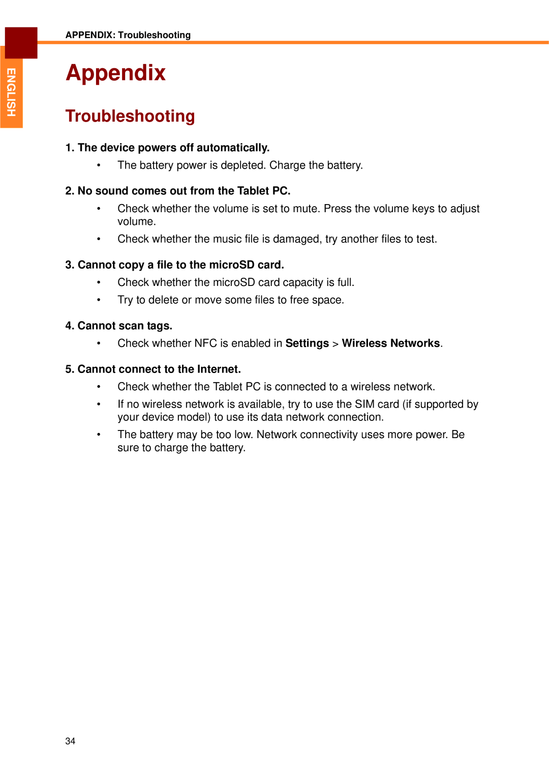 Partner Tech EM-70B user manual Appendix, Troubleshooting 