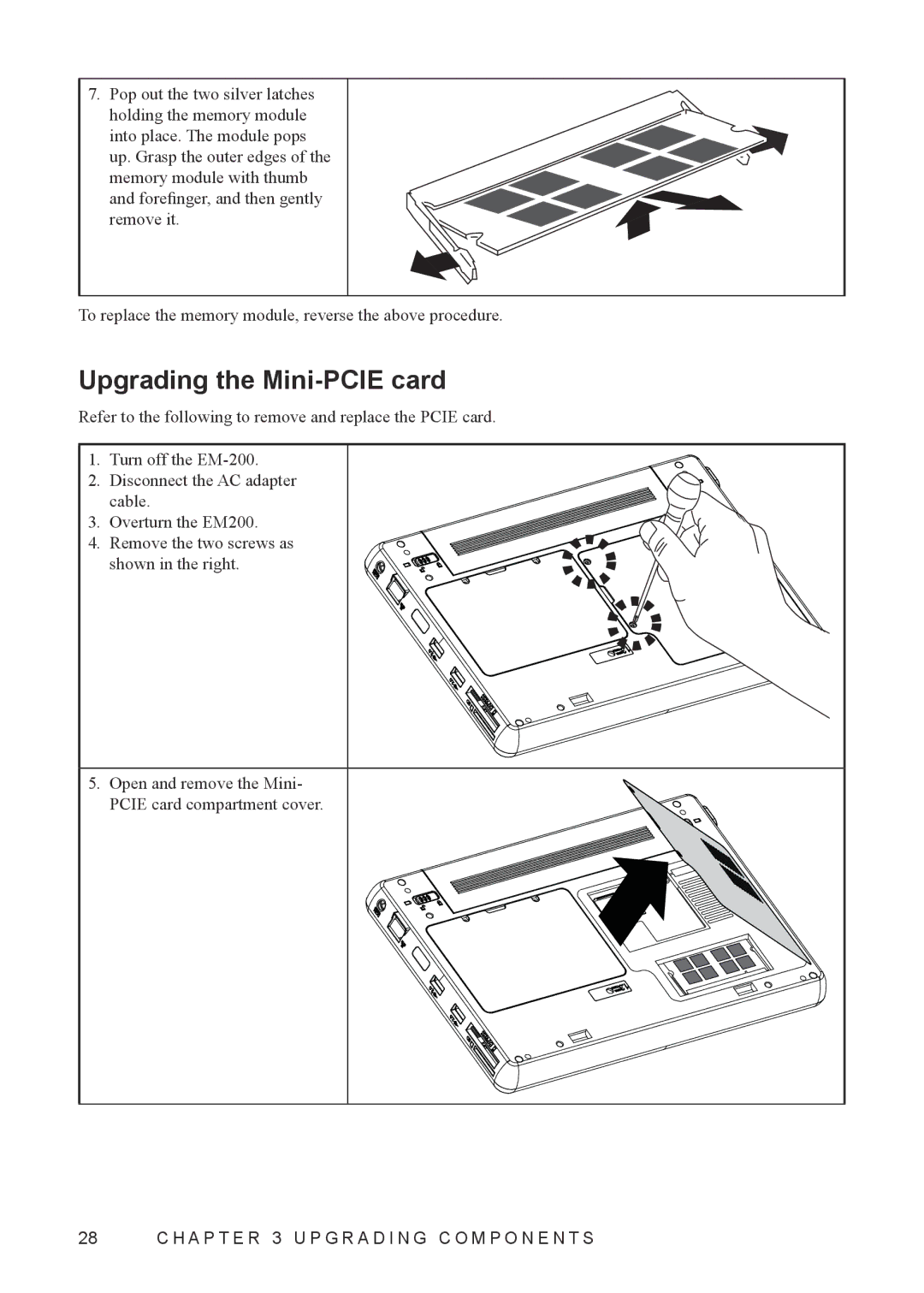 Partner Tech EM200WIN7, EM200PR user manual Upgrading the Mini-PCIE card 