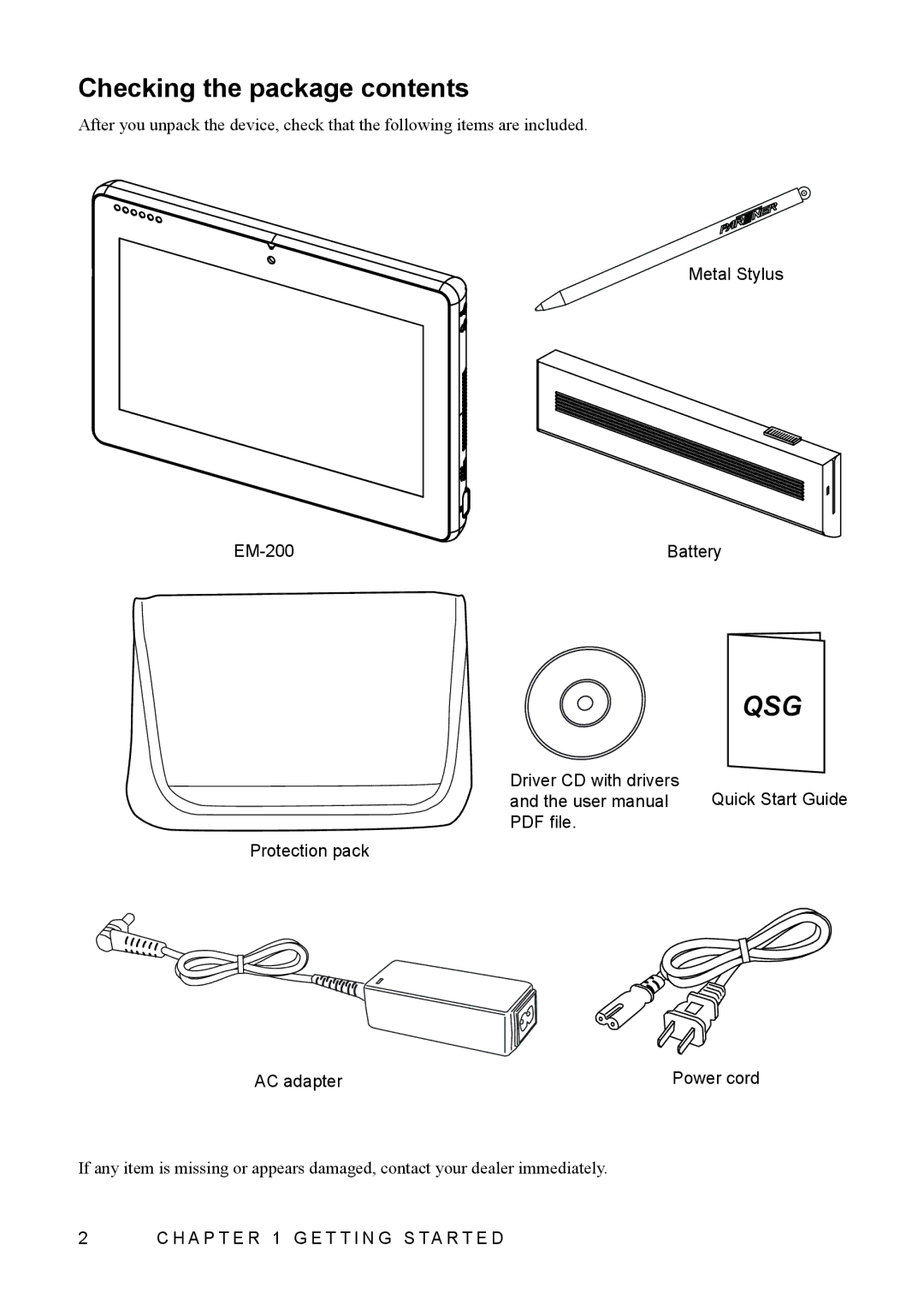 Partner Tech EM200WIN7, EM200PR user manual Qsg, Checking the package contents 